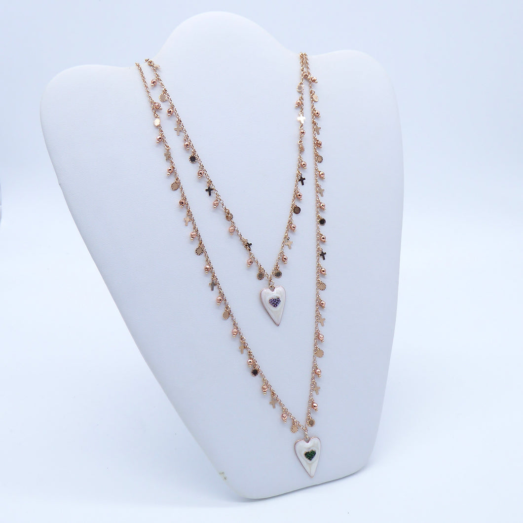 Collana 80 cm rosario style con cuore allungato smalto      PE 227/3
