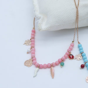 Collana argento e pietre naturali con ciondoli portafortuna      PE 736