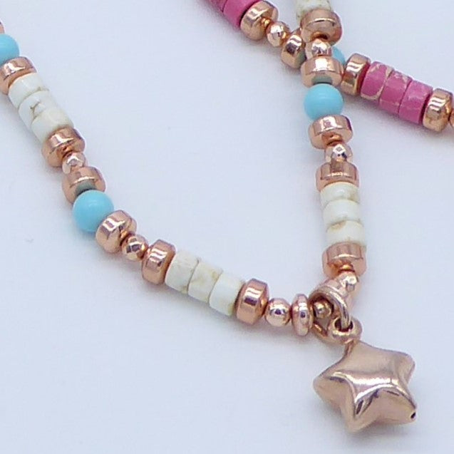 Collana tondini pietre dure e ciondolo argento     PE 193