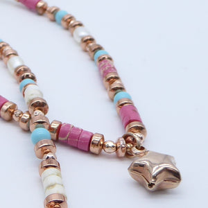 Collana tondini pietre dure e ciondolo argento     PE 193