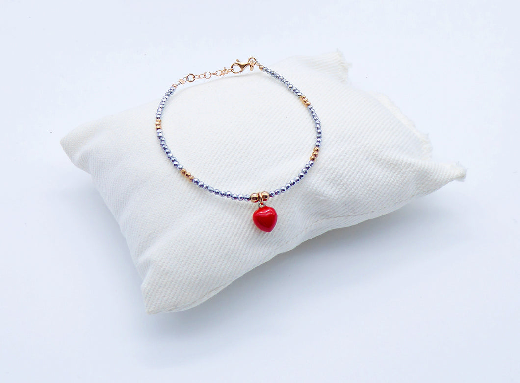 Bracciale ematite ciondolo cuore/stella smaltato         Ref. B 170