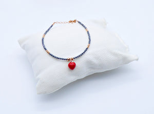 Bracciale ematite ciondolo cuore/stella smaltato         Ref. B 170