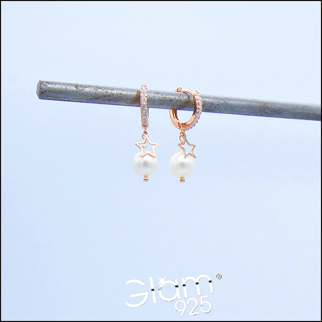 Orecchini scatto con con perle e stelle lisce o zirconi blu  Ref. O 119 - O 416
