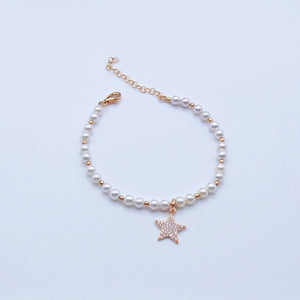 Bracciale perle e palline con ciondoli a pavè di zirconi   Ref. B 435