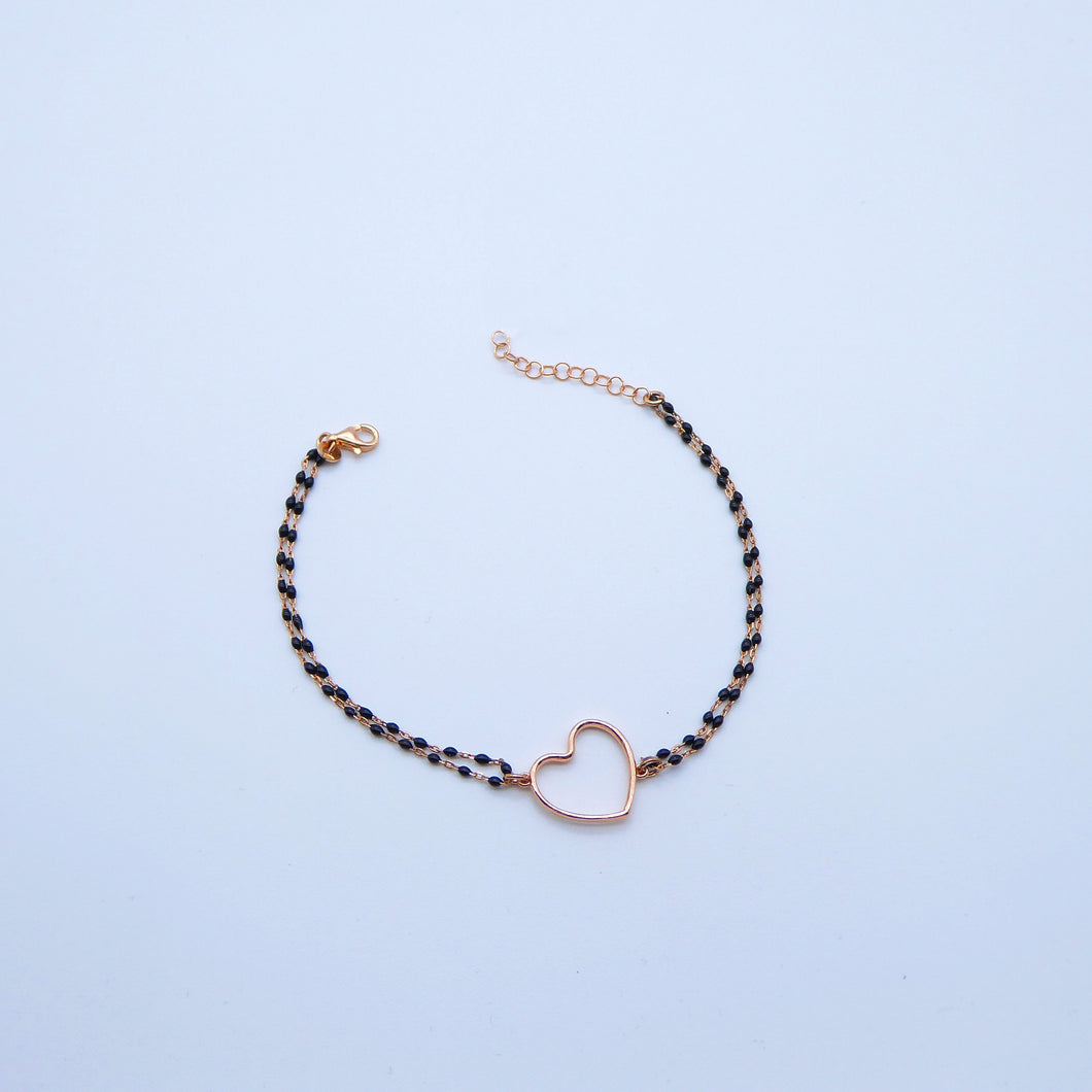 Bracciale palline smaltate con intermezzo cuore grande a filo   Ref. B 877