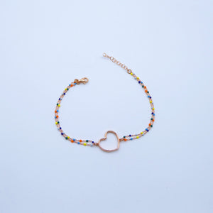 Bracciale palline smaltate con intermezzo cuore grande a filo   Ref. B 877