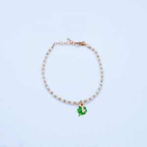 Bracciale perline e palline rosa con ciondoli smalto e chiave/lucchetto  Ref. B 298