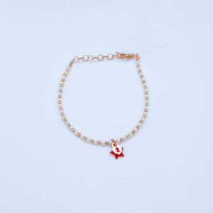Bracciale perline e palline rosa con ciondoli smalto e chiave/lucchetto  Ref. B 298