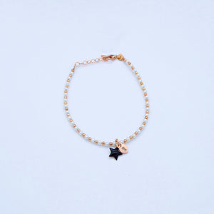 Bracciale perline e palline rosa con ciondoli smalto e chiave/lucchetto  Ref. B 298