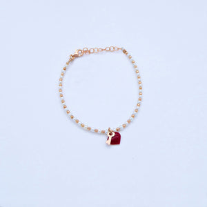 Bracciale perline e palline rosa con ciondoli smalto e chiave/lucchetto  Ref. B 298