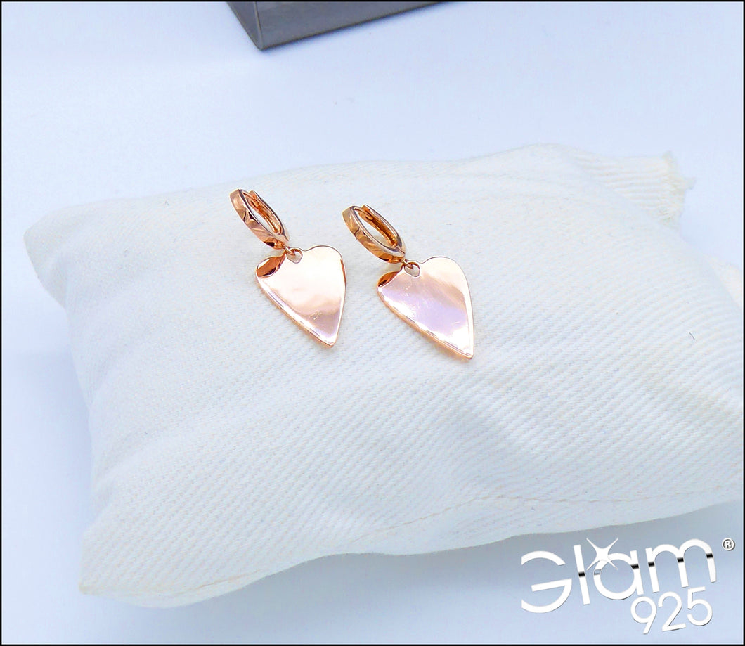 Orecchini a scatto liscio con Cuori allungati medi in argento  Ref. O 139/HB