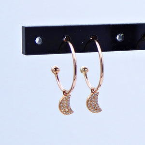 Orecchini mezzo cerchio con Lune/Cuori a zirconi    Ref. O 443