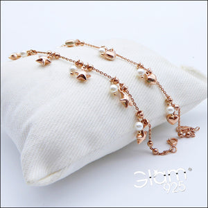 Bracciale a palline con perle e ciondoli Cuori/Stella mini bombati  Ref. B 177