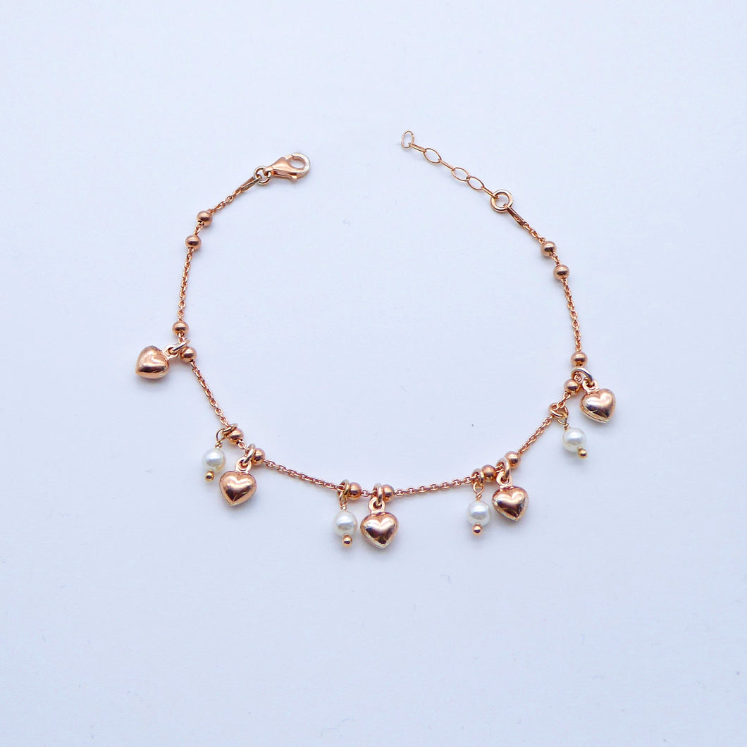 Bracciale a palline con perle e ciondoli Cuori/Stella mini bombati  Ref. B 177
