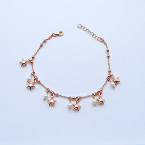 Bracciale a palline con perle e ciondoli Cuori/Stella mini bombati  Ref. B 177