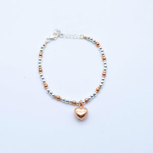 Bracciale palline in argento bicolore con Cuore/Stella bombati   Ref. B 422