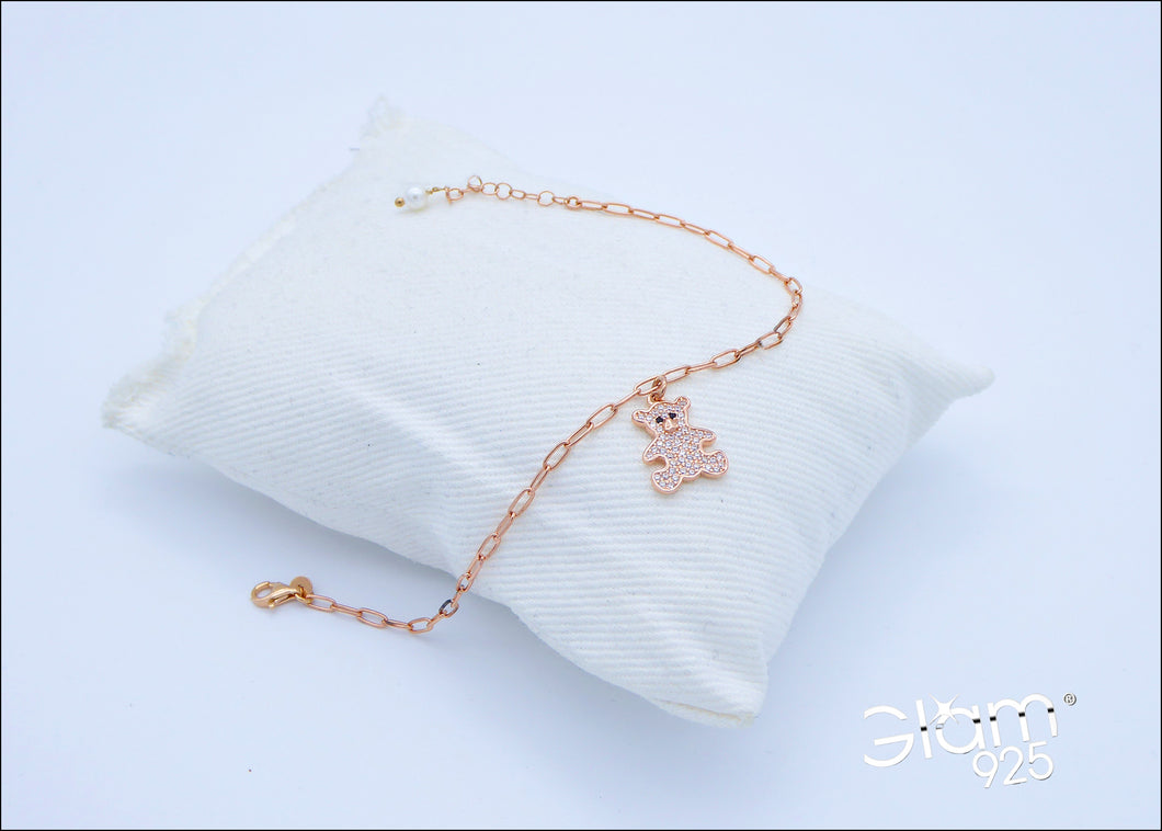 Bracciale maglia rettangolare con Orsetto a zirconi   Ref. B 592/HB