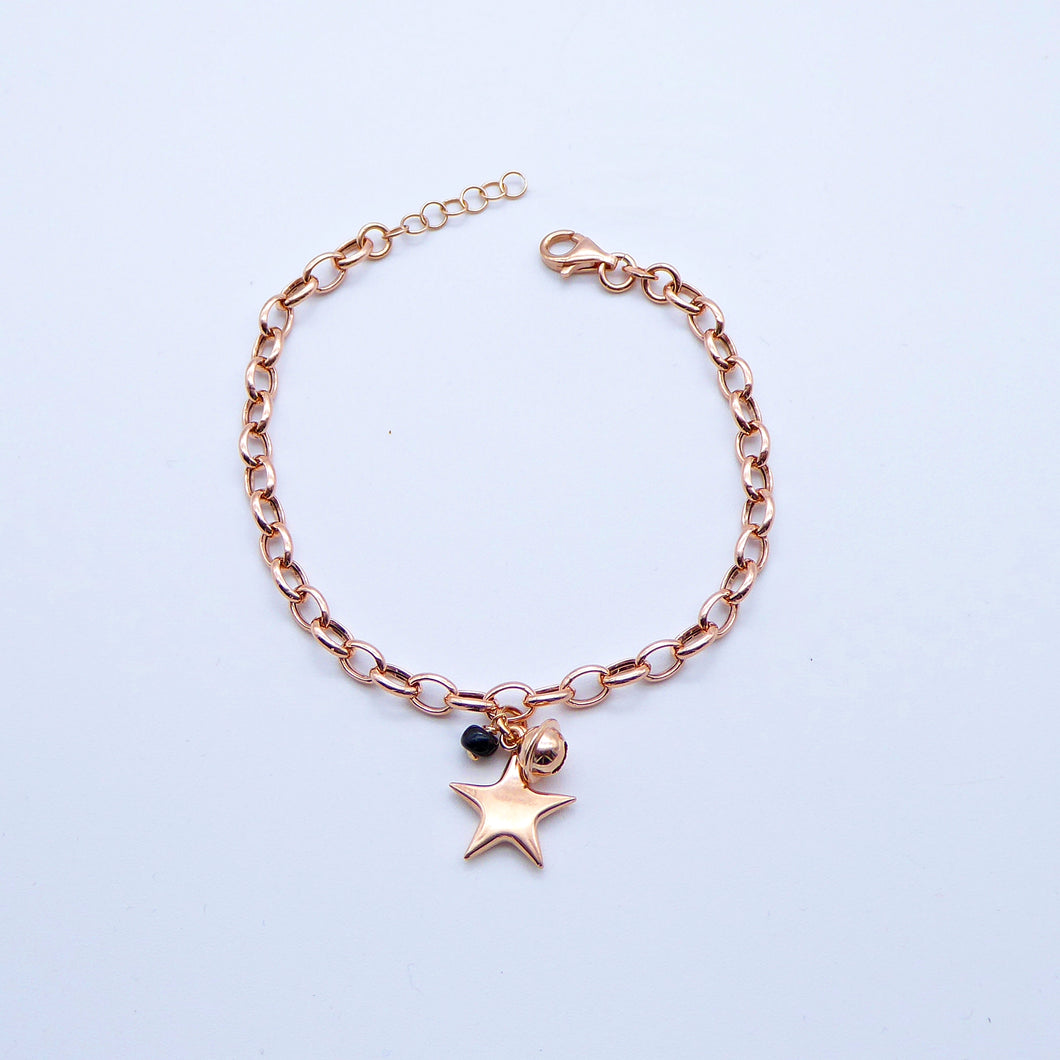 Bracciale anelle bombate con Cuore/Stella grande bombata e pietre  Ref. B 181