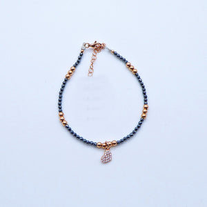 Bracciale Ematite colorata con palline argento e ciondoli misti zirconi   Ref. B 333