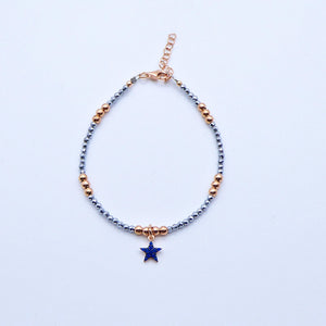 Bracciale Ematite colorata con palline argento e ciondoli misti zirconi   Ref. B 333