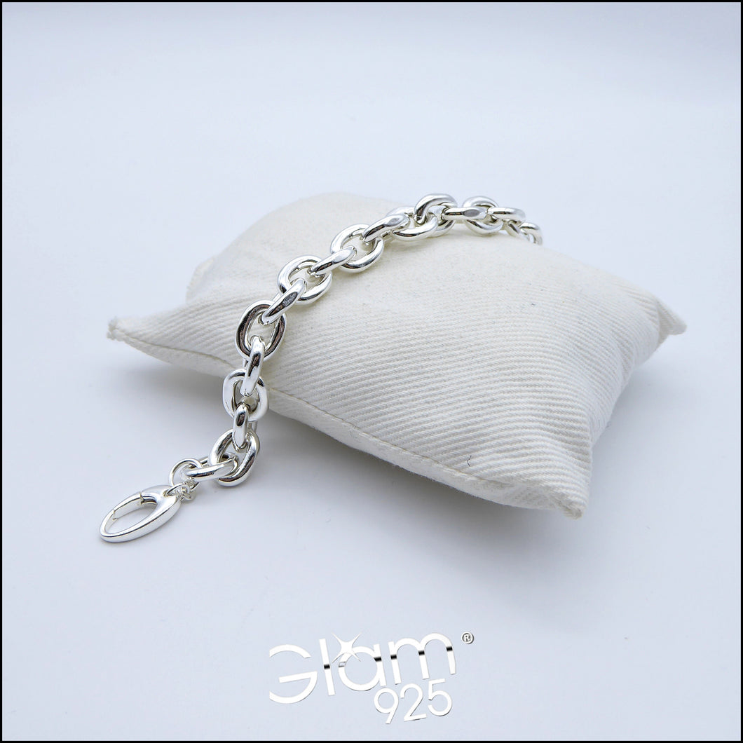 Bracciale anelle ovali bombate in argento bianco   Ref. B 992/HB