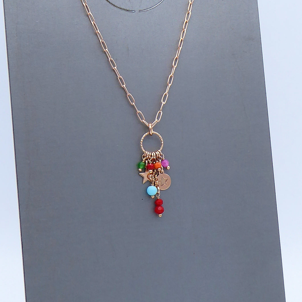 Collana maglia rettangolare mini con cascata di pietre   Ref. PE 458/ARG