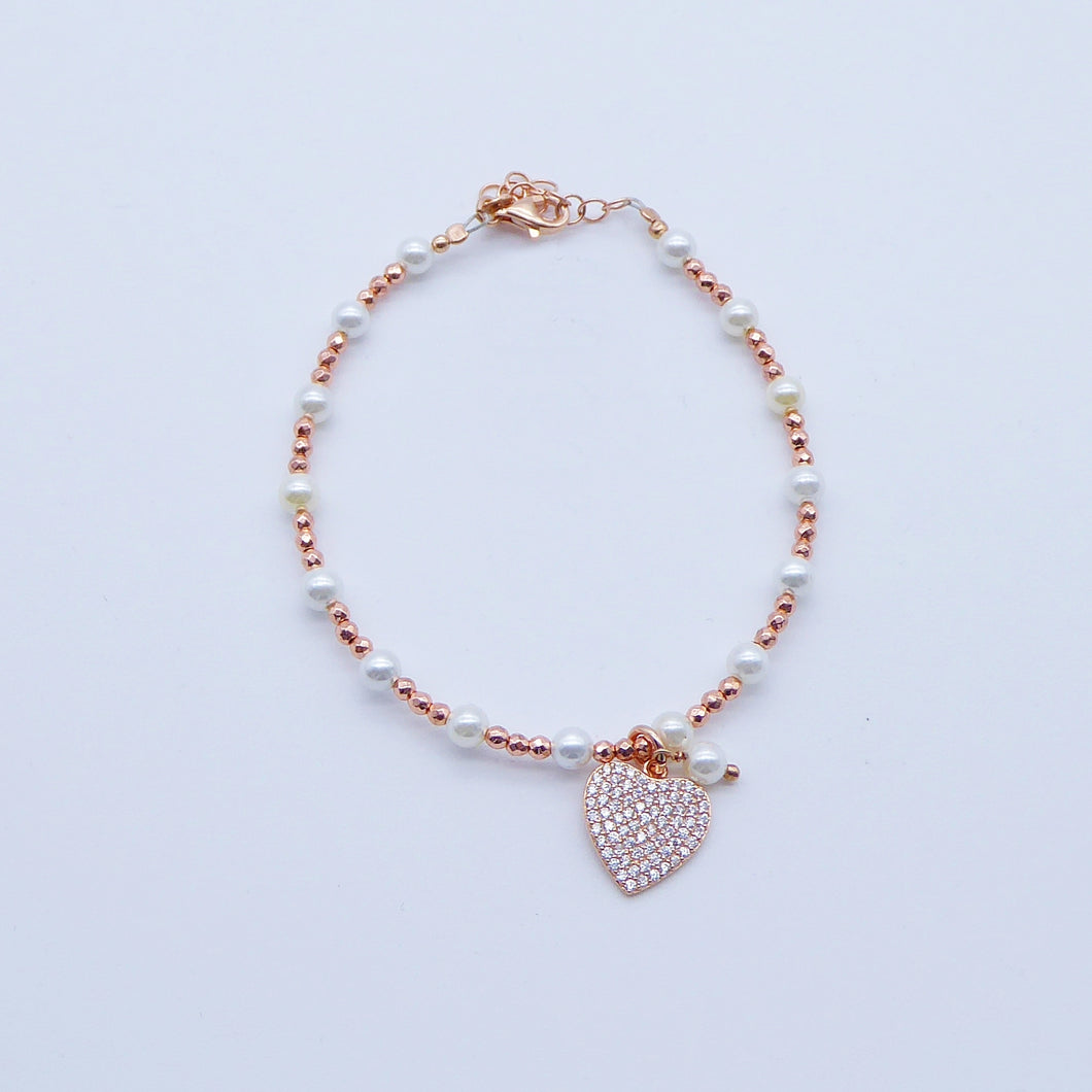 Braccialetto perle ed ematite con ciondolo a zirconi   Ref. B 411