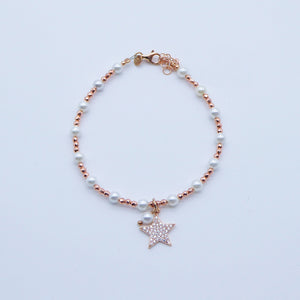 Braccialetto perle ed ematite con ciondolo a zirconi   Ref. B 411