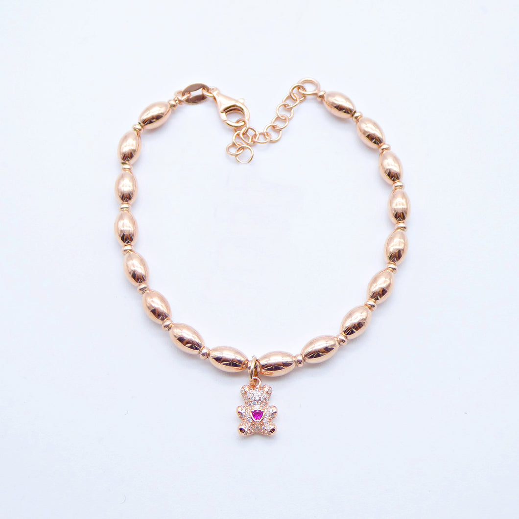 Bracciale ovalini con ciondolo orsetto zirconi   B S5182/CD